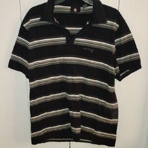 Men's Striped Polo Shirt - Black & Gray